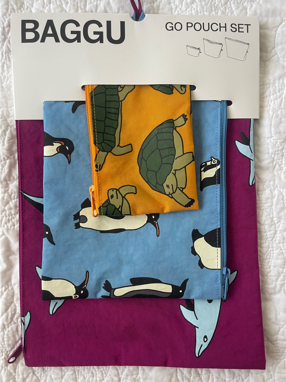 BAGGU Go Pouch Set - Vacation Animals Dolphins Turtles Penguins